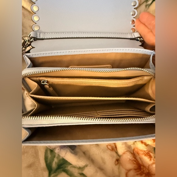 Karl Lagerfeld Sky Blue Crossbody Bag with Pearl and Silver Accents - Picture 8 of 10